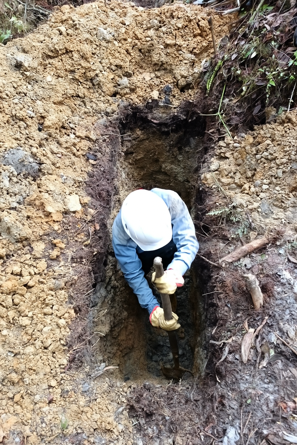 Imagen de Personal técnico realizando excavación en zona segura para anclaje de estructuras Imagen de Personal técnico realizando excavación en zona segura para anclaje de estructuras